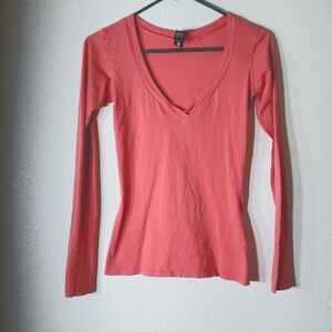 Alternative Apparel Ladies Small Peachy Pink V-neck Long Sleeve T